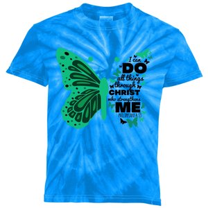 Philippians 4:13 Butterfly Christ Bible Verse Gift Cute Gift Kids Tie-Dye T-Shirt