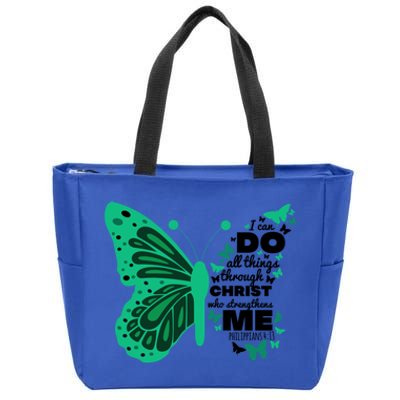 Philippians 4:13 Butterfly Christ Bible Verse Gift Cute Gift Zip Tote Bag