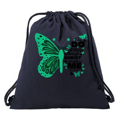 Philippians 4:13 Butterfly Christ Bible Verse Gift Cute Gift Drawstring Bag