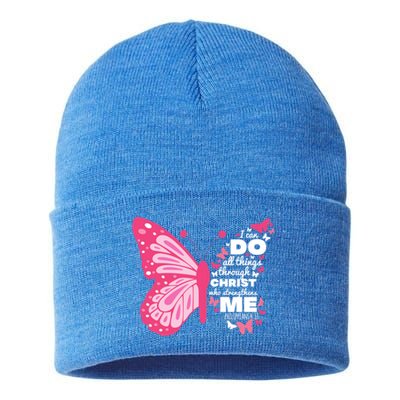 Philippians 4:13 Butterfly Christ Bible Verse Gift Gift Sustainable Knit Beanie