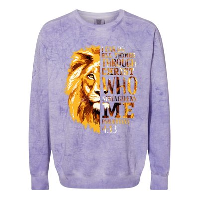 Philippians 413 Christian Bible Verse Gift Lion Husband Colorblast Crewneck Sweatshirt