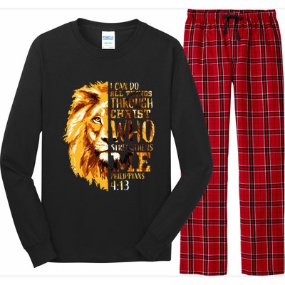 Philippians 413 Christian Bible Verse Gift Lion Husband Long Sleeve Pajama Set