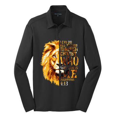 Philippians 413 Christian Bible Verse Gift Lion Husband Silk Touch Performance Long Sleeve Polo