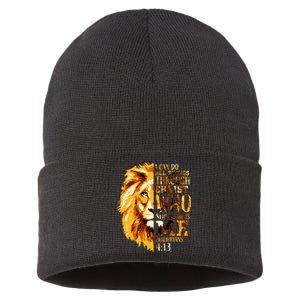 Philippians 413 Christian Bible Verse Gift Lion Husband Sustainable Knit Beanie