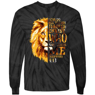 Philippians 413 Christian Bible Verse Gift Lion Husband Tie-Dye Long Sleeve Shirt