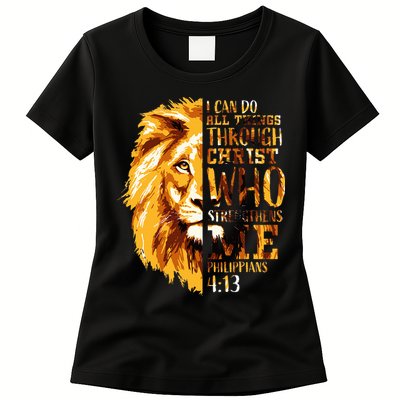 Philippians 413 Christian Bible Verse Gift Lion Husband Womens T-Shirt