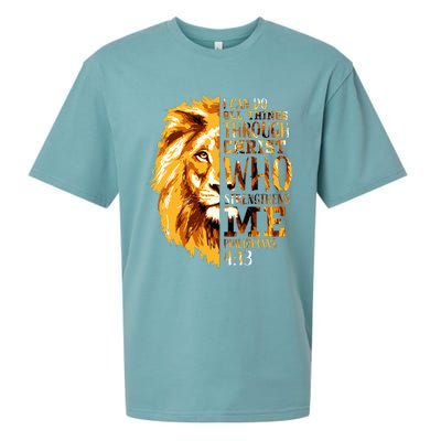 Philippians 413 Christian Bible Verse Gift Lion Husband Sueded Cloud Jersey T-Shirt