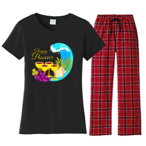 Passover 4 Cups With Matzo And Red Sea Wave Passover Women's Flannel Pajama Set