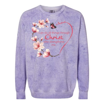 Philippians 4:13 Christian Gifts Her Butterfly Pink Magnolia Colorblast Crewneck Sweatshirt