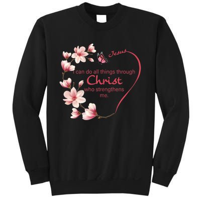 Philippians 4:13 Christian Gifts Her Butterfly Pink Magnolia Sweatshirt