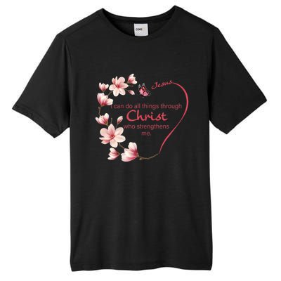 Philippians 4:13 Christian Gifts Her Butterfly Pink Magnolia Tall Fusion ChromaSoft Performance T-Shirt