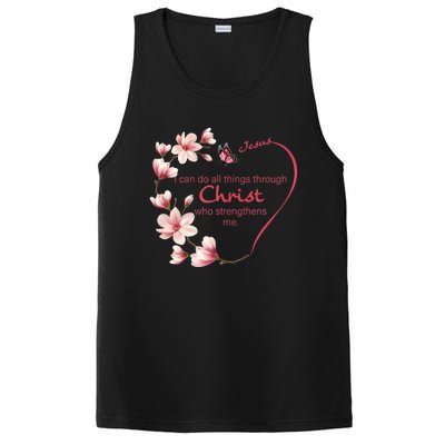 Philippians 4:13 Christian Gifts Her Butterfly Pink Magnolia PosiCharge Competitor Tank