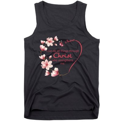 Philippians 4:13 Christian Gifts Her Butterfly Pink Magnolia Tank Top