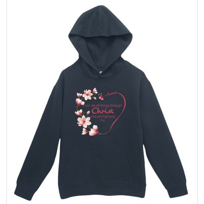 Philippians 4:13 Christian Gifts Her Butterfly Pink Magnolia Urban Pullover Hoodie