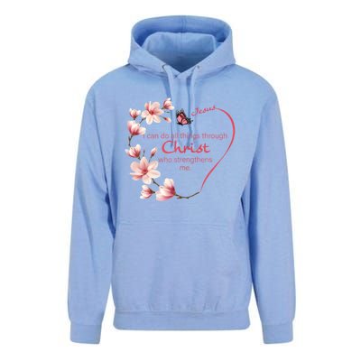 Philippians 4:13 Christian Gifts Her Butterfly Pink Magnolia Unisex Surf Hoodie