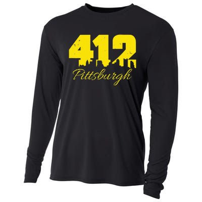 Pittsburgh 412 City Skyline Yellow Pittsburgh Cooling Performance Long Sleeve Crew