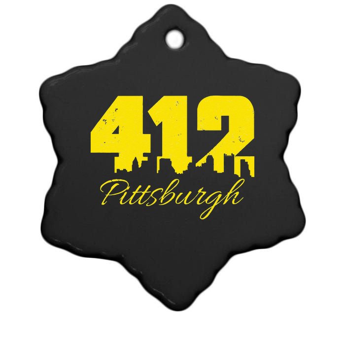 Pittsburgh 412 City Skyline Yellow Pittsburgh Ceramic Star Ornament