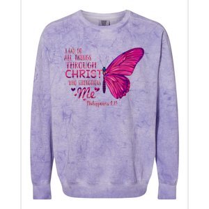 Philippians 4gift13 Christian Bible Verse Gift Butterfly Christ Funny Gift Colorblast Crewneck Sweatshirt