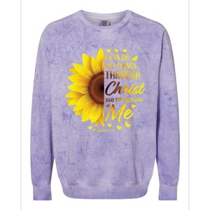 Philippians 4:13 Christian Bible Verse Funny Gift Sunflower Gift Colorblast Crewneck Sweatshirt