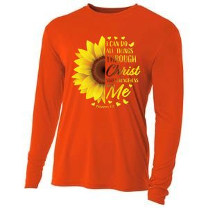 Philippians 4:13 Christian Bible Verse Funny Gift Sunflower Gift Cooling Performance Long Sleeve Crew