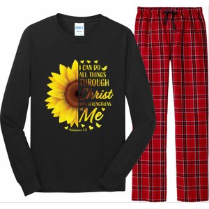 Philippians 4:13 Christian Bible Verse Funny Gift Sunflower Gift Long Sleeve Pajama Set