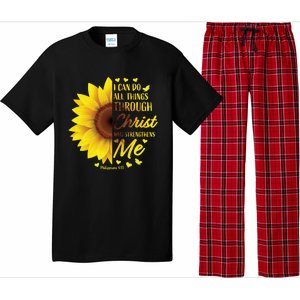 Philippians 4:13 Christian Bible Verse Funny Gift Sunflower Gift Pajama Set