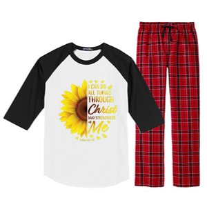 Philippians 4:13 Christian Bible Verse Funny Gift Sunflower Gift Raglan Sleeve Pajama Set