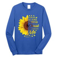 Philippians 4:13 Christian Bible Verse Funny Gift Sunflower Gift Long Sleeve Shirt