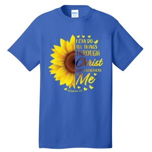 Philippians 4:13 Christian Bible Verse Funny Gift Sunflower Gift Tall T-Shirt