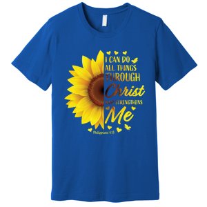 Philippians 4:13 Christian Bible Verse Funny Gift Sunflower Gift Premium T-Shirt