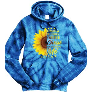 Philippians 4:13 Christian Bible Verse Funny Gift Sunflower Gift Tie Dye Hoodie