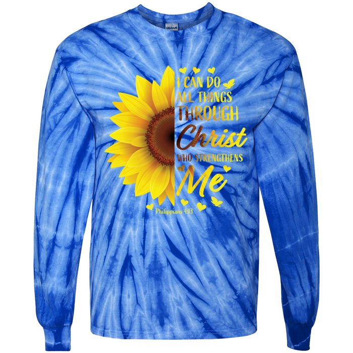 Philippians 4:13 Christian Bible Verse Funny Gift Sunflower Gift Tie-Dye Long Sleeve Shirt