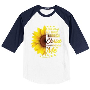 Philippians 4:13 Christian Bible Verse Funny Gift Sunflower Gift Baseball Sleeve Shirt