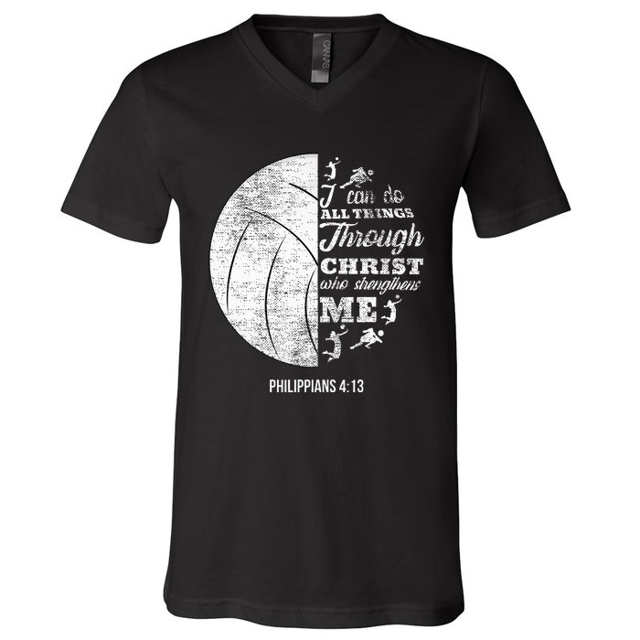 Philippians 413 Christian Volleyball Player Bible Verse V-Neck T-Shirt