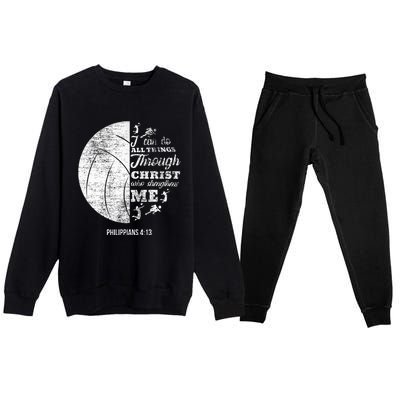 Philippians 413 Christian Volleyball Player Bible Verse Premium Crewneck Sweatsuit Set