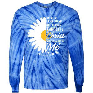 Philippians 4:13 Christian Flower Religious Gift Bible Verse Gift Tie-Dye Long Sleeve Shirt