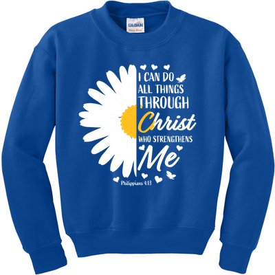 Philippians 4:13 Christian Flower Religious Gift Bible Verse Gift Kids Sweatshirt