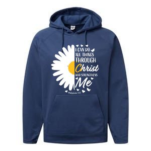 Philippians 4:13 Christian Flower Religious Gift Bible Verse Gift Performance Fleece Hoodie