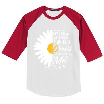 Philippians 4:13 Christian Flower Religious Gift Bible Verse Gift Kids Colorblock Raglan Jersey