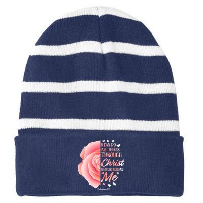 Philippians 413 Christian Bible Verse Religious Gifts Women Striped Beanie with Solid Band