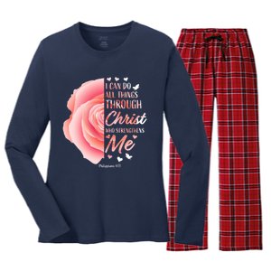 Philippians 413 Christian Bible Verse Religious Gifts Women Women's Long Sleeve Flannel Pajama Set 