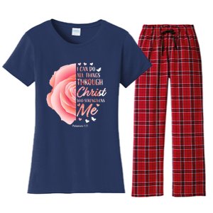 Philippians 413 Christian Bible Verse Religious Gifts Women Women's Flannel Pajama Set