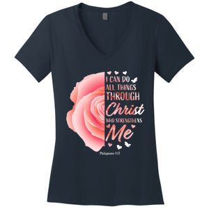 Philippians 413 Christian Bible Verse Religious Gifts Women Women's V-Neck T-Shirt