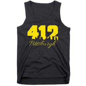 Pittsburgh 412 City Skyline Yellow Pittsburgh Tank Top