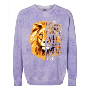 Philippians 4:13 Christian Bible Verse Gift Lion Husband Colorblast Crewneck Sweatshirt