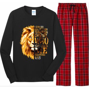 Philippians 4:13 Christian Bible Verse Gift Lion Husband Long Sleeve Pajama Set