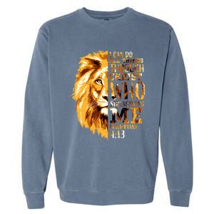 Philippians 4:13 Christian Bible Verse Gift Lion Husband Garment-Dyed Sweatshirt