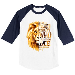 Philippians 4:13 Christian Bible Verse Gift Lion Husband Baseball Sleeve Shirt