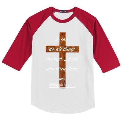 Philippians 4:13 I Can Do All Things Through Jesus Christ Gift Kids Colorblock Raglan Jersey