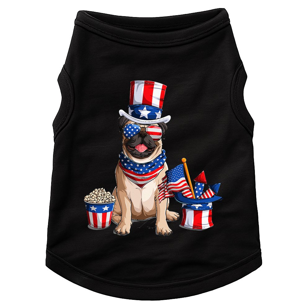 Pug 4th July American Flag Independence Day T Doggie Tank